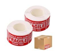 2 PCS 500 Étiquettes Attention Fragile Avertissement Verre Risque de Bris, 25 x 45 mm, Gestion des Marchandises Délicates pour Déménagement et Expédition, Étiquettes en Papier Résistantes