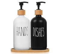 2 Pcs 500ML Distributeur de Savon Liquide de Cuisine, Flacon Pompe Vide en Verre, Distributeur Shampoing et Gel Douche, Bouteilles en Verre Distributeur Liquide Vaisselle pour Savon Lotions