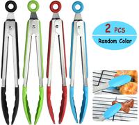 2 pcs 9 pouces Pince ? servir Acier chrom ? Avec pinces en silicone r?sistant ? la chaleur et poigne?es soft-grip Avec fermeture