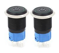 2 pcs à vendre IP65 LED interrupteur à bouton lumineux en métal noir oxydé autobloquant avec lumière et symbole ouverture 16mm vert 220VAC
