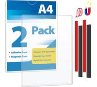 2 Pcs A4 Self Adhesive Magnetic Frame Information Frame With Adhesive And Magnetic Strip,Frame Information,Waterproof Display,Covers For Sign,Photos,Documents
