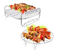 2 Pcs Accessoires pour Friteuse à Air Comprimé, 7 Pouces Support Multifonction Double Couche avec Brochette, Grilles Pour Friteuse à Air avec 4 Bâtons Barbecue pour Toutes les Marques de Friteuses