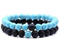 2 pcs Adultes unisexe Bracelet en pierre naturelle Mode 8mm Lava Rock Chakra Perles Élastique Givré Agate String Cadeau (C, 7-7.5INCH) Professionnel et mode