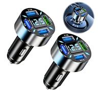 2 PCS Allume Cigare USB, 4 Ports 66W Chargeur Voiture avec Charge Rapide Super et PD, USBA Allume Cigare Charge Rapide, avec Voltmètre LED pour Plusieurs Modèles 'Appareils