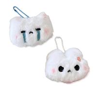 2 PCS Anneau Porte Clé, Qui Grince Porte-clés, Pendentif Peluche Lapin et Chaton, Porte-clés Mignons, Breloques de sac à dos, Anneau Porte clé, Pendentif en Peluche pour Cordons