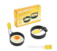 2 Pcs Anneaux D'oeuf Antiadhésifs - Anneau à Oeuf - Cercle à œuf - avec poignée pliable et pinceau à huile - adaptés aux poêles - parfaits pour les œufs, sandwichs, galettes et hamburgers