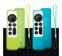 2 PCS Apple TV Télécommande Housse, Silicone Antichoc Soyeux Doux Housse de Protection intégrale, Compatible avec Apple TV 4K Siri Remote 3, 2 Génération 2022 2021 (Vert Lumineux+Bleu Lumineux)