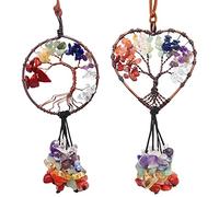 2 Pcs Arbre de Vie - Accessoires pour rétroviseur, AFUNTA 7 Chakra Crystals and Healing Stones Seven-Colored Stone - Accessoires pour voiture - Décoration murale porte-bonheur