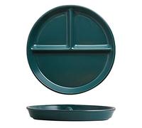 2 PCS Assiette Divisée en Céramique,Assiette Ronde Réutilisable avec Trois Compartiments,Assiettes à Déjeuner,Assiettes à Salade,Vaisselle pour Enfants et Adultes