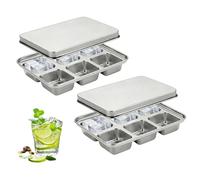 2 Pcs Bac À Glaçons En Acier Inoxydable, Moule À Glaçons, 210ml Bac À Glaçons Empilable Avec Couvercle 6 Compartiments, Grand Moule À Glaçons Avec Couvercle Für Boissons, Cocktails, Whisky, Argent