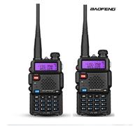 2 Pcs Baofeng UV-5R Talkie-walkie FM radio VHF/UHF avec double bande, affichage, veille et horloge intégrée (Casque ajouté, Noir)