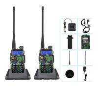 2 Pcs Baofeng UV-5R Talkie-walkie FM radio VHF/UHF double bande, affichage, veille et horloge intégrée (Casque ajouté, Camouflage)