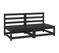 2 Pcs Black Solid Pine Wood Garden Central Sofa Set, Modular Outdoor Lounge Furniture for Patio, Balcony or Backyard, Weather-Resistant, Max Load 110kg per Seat, Easy Assembly (70x70x67cm)