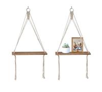 2 Pcs Bois Macramé Boheme Etagere Suspendue, Étagères Murales Flottantes En Macramé Style Bohème Rustique, Etagere Suspendue En Bois Avec Corde Swin Pour Chambre À Coucher, Chambre D'enfant,42*14cm