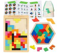 2 PCS Bois Tangram Jigsaw Jouet, Puzzle en Bois Tetris Hexagon pour Enfants, Intelligence Cadeau Éducatif pour Plus de 3 Ans