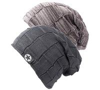 2 PCS Bonnet Chapeau Homme Hiver Slouch Beanie Chaud Tricoté Epais Classique,kaki+gris,Taille unique