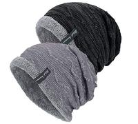 2 PCS Bonnet Chapeau Homme Hiver Slouch Beanie Chaud Tricoté Epais Classique,noir+gris,Taille unique
