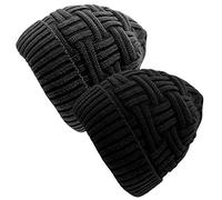 2 PCS Bonnet Chapeau Homme Hiver Slouch Beanie Chaud Tricoté Epais Classique Taille Unique (Noir+Gris.)