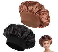 2 PCS Bonnet Cheveux en Satin et Soie, Charlotte Élastique Réutilisable pour Nuit - Femme et Homme (Noir, Café)