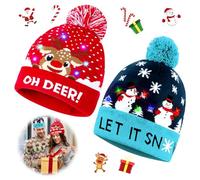 2 pcs Bonnet de Noël pour enfant, bonnet avec lumière LED, bonnet de Père Noël, bonnet avec LED, bonnet LED pour enfants, chapeau de Noël, bonnets de Noël taille unique pour adultes et enfant