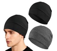 2 Pcs Bonnet de Nuit Homme, Nero e Grigio Femme Sport Running Bonnet, Cyclisme Coton, Coton Léger Fin Skull Cap, Bonnets de Cyclisme sous Casque pour Hommes et Femmes Sport, Chimio, Cancer, Sommeil
