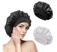 2 Pcs Bonnet de Nuit Satin Bonnet Satin Cheveux Nuit,Chapeau Sommeil Élastique Réutilisable Capuchon de Nuit pour Soin des Cheveux Femme (Noir,Blanc)