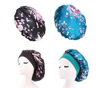 2 PCS Bonnet Soie Cheveux Nuit, Bonnet de Nuit Élastique Réutilisable Bonnet en Satin pour Soin des Cheveux Femme Cheveux Longs Cheveux Bouclés Accessoires pour le Bain (Cyan+Noir)