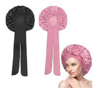 2 pcs Bonnet Soie Cheveux Nuit,Respirant Bonnet Satin Cheveux,Bonnet en Ajustable,Bonnet de Nuit en Satin pour Le Soin des,Double Couche Chapeau de Sommeil pour Couchage,Rosa+Schwarz