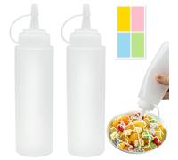 2 Pcs Bouteille à Condiments, Bouteille de Sauce,8 oz Presser Les Bouteilles, Flacon Souple en Plastique,pour la Peinture, la Cuisson, Le Ketchup, l'huile d'olive 250ML avec 1 Autocollant