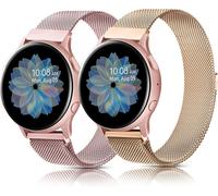 2 Pcs Bracelet For Samsung Galaxy Active2/Active/7/6/5/4 (40mm 44mm), 20mm Stainless Steel For Samsung 4/6 Classic (Pink+Rose Gold)