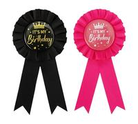 2 Pcs Broches Joyeux Anniversaire, It's My Birthday Pin, Broche “It's My Birthday“ Pour Garçons Et Filles Décorations De Fête Cadeaux Pour Femmes Et Hommes (Noir/Rouge)