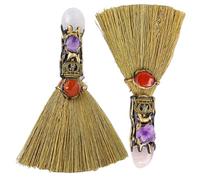 2 PCS Brome de sorcière, Balai décoratif avec Crystal 6.7 in, Halloween Magical Reiki Healing Witch Decor, Sorcellerie Pagan Wiccan Decor for Cleaning Bedroom Office Home