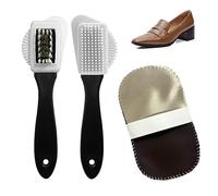 2 PCS Brosse à Cirage de Chaussures en Daim et 1 PCS Gants de Cirage de Chaussure, Brosse à Chaussures de Nettoyage Multifonction 3 Faces, Brosse en Nylon, Brosse à Frotter Multifonction pour le