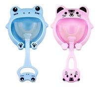 2 PCS Brosse à Dent Enfant en Forme de U, Brosse À Dents Manuelle Enfant/Bébé âge 2-6 ans Brossage Nettoyage Complet 360 Degrés Tête de Brosse à Dent en Silicone Massage Des Gencives, Bleu+Rose