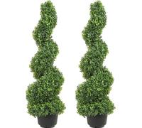 2 pcs. Buis vert artificiel en forme de spirale - Plante artificielle de 122cm de haut - Plante décorative en plastique PE - 10 feuilles incluses. Feuilles de rechange.
