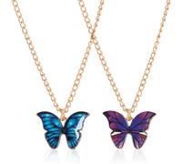 2 Pcs Butterfly Pendants, Alloy Butterfly Pendant Necklace, Suitable Gifts For Friends And Best Friends (Blue, Purple), Metal, Metal