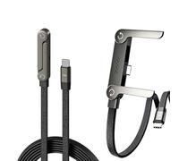 2 Pcs Cable USB C vers USB C 240W, 2 in 1 Cable Chargeur Rapide 1,5m avec Support Téléphone Pliable à 90 Degrés, Invisible Intégré, Cordon pour Bureau Voyages Jeux Vidéo, Plupart Smartphones Tablettes