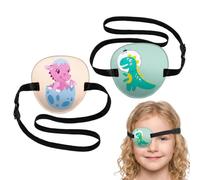 2 Pcs Cache Oeil Enfant 3D, Cache-Œil Réutilisable et Ajustable pour Amblyopie, Strabisme et Récupération Post-Opératoire, Occulteur Oculaire Souple avec Motifs de Dinosaure (Taille S)