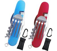 2 Pcs Camping Cutlery Set 6 In 1 Folding Cutlery For Travel Camping Picnic (Knife,Fork,Spoon,Corkscrew,Drill,Aluminum Knife)