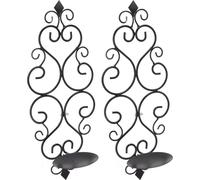 2 Pcs Candle Holder Exquisite Classical Style Black Iron Wall Mounted Candlestick for Living Rooms Bedroom Hallways