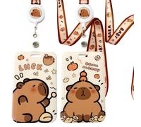 2 PCS Capybara Porte Badge, Capybara Cordon Tour de Cou avec Porte-cartes, Capybara Lanyard Strap Neck avec Swivel Lobster Clasp avec Poche Zippée pour Carte d'identité (Luck+Orange)