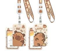 2 PCS Capybara Porte Badge, Capybara Cordon Tour de Cou avec Porte-cartes, Capybara Lanyard Strap Neck avec Swivel Lobster Clasp avec Poche Zippée pour Carte d'identité (HI+Luck)