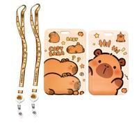 2 PCS Capybara Porte Badge, Capybara Cordon Tour de Cou avec Porte-cartes, Capybara Lanyard Strap Neck avec Swivel Lobster Clasp avec Poche Zippée pour Carte d'identité, Carte d'étudiants, Carte Bus