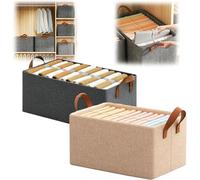2 Pcs Cation Multi-Functional Folding Wardrobe,Ultra Space Clothes Drawer Organizer Closet with Handle,Large Stackable Storage Box for Various Bedding,Clothes,Toys, etc,47*28*20cm,27L (Gray+Beige)