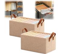 2 Pcs Cation Multi-Functional Folding Wardrobe,Ultra Space Clothes Drawer Organizer Closet with Handle,Large Stackable Storage Box for Various Bedding,Clothes,Toys, etc,47 * 28 * 20cm,27L (Beige)