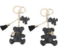 2 PCs Chaîne de clé ours mignon cuir pendule alliage de zinc porte-clés Accessoire décoratif pour sac à dos noir