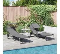 vidaXL 2 pcs Chaises Longues Pliantes avec auvent Gris Tissu Oxford 600D