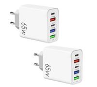 2 PCS Chargeur USB C 65 W, Adaptateur Secteur Multi Ports avec 2 Ports USB-C et 3 Ports USB-A, Bloc d’Alimentation Rapide Universel pour Téléphones, Tablettes, Accessoires et Voyage