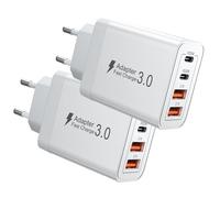 2 Pcs Chargeur USB C Rapide 40W,4 Port Alimentation PD USB-C+USB-A Adaptateur pour iPhone 16/15/14/13,iPad,Galaxy,Appareils Android,Bloc de Charge Rapide Plug Charger