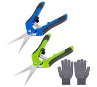 2 Pcs Ciseaux Sécateurs Lames Droites Inoxydable Sécateur de Jardin Sécateur Jardin Professionnel Ciseaux de Jardinage, Pointe Haute Secateur Précision+ 1 paire de gants de jardinage